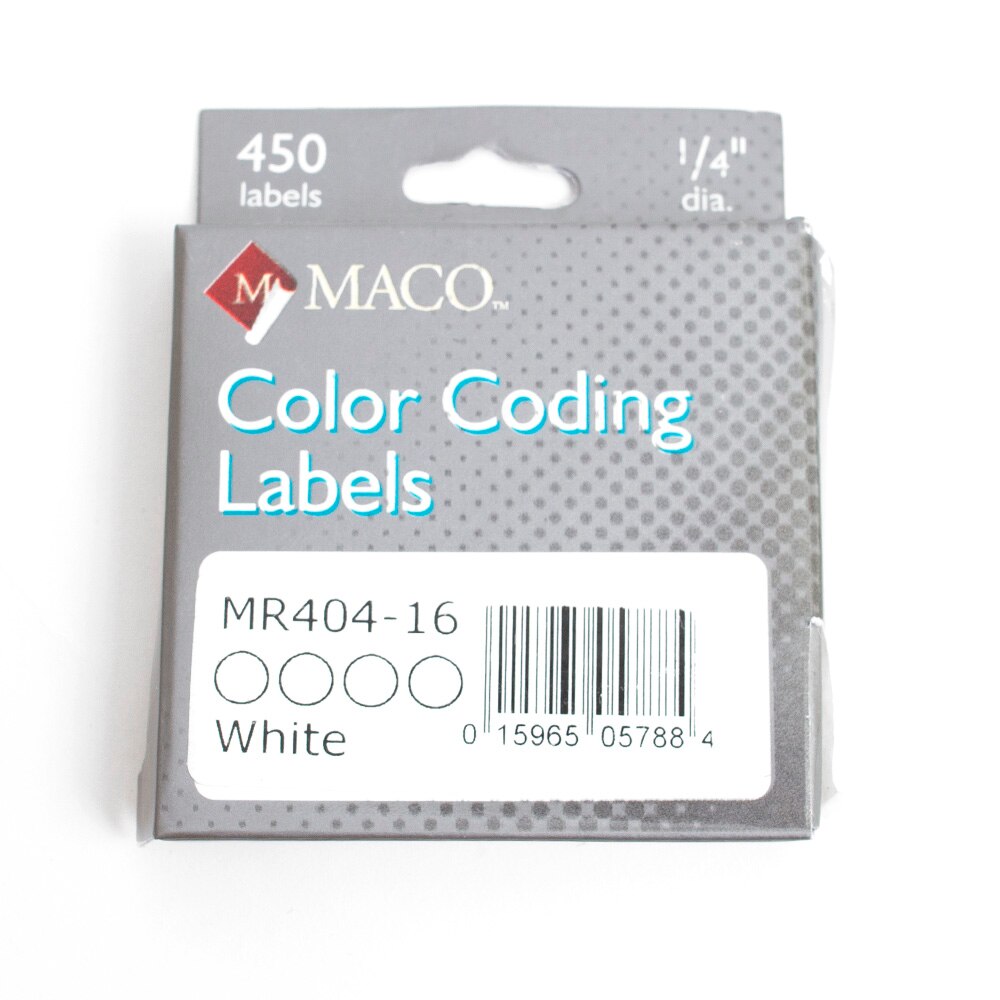 Label, Art & School, 0.25", Maco, Color Coding, Round, Permanent, 29181, White